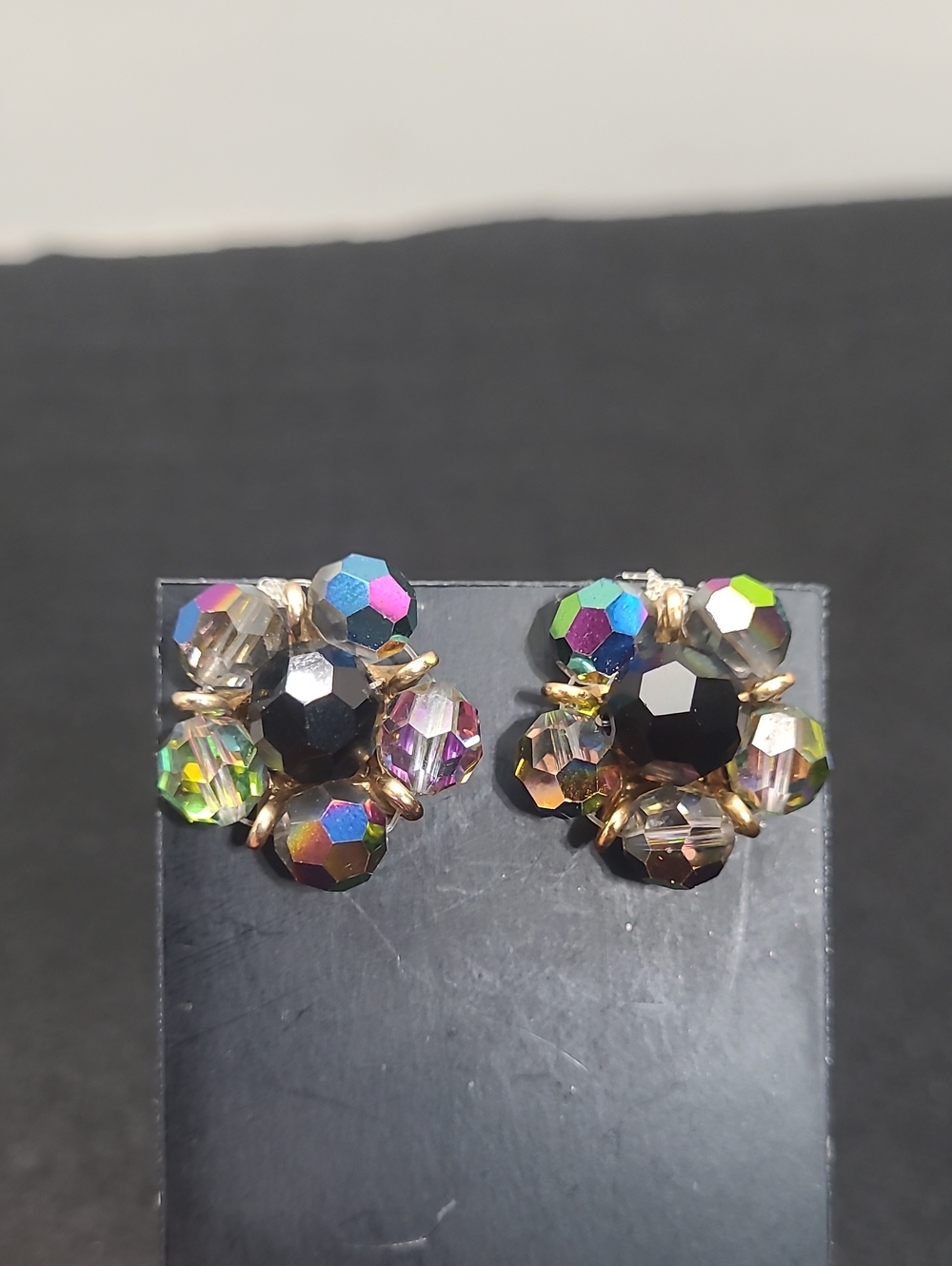 Keyes Multicolor Crystal Cluster Clip-on Earrings - Black Center